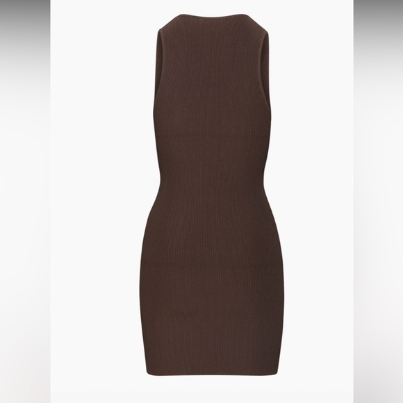 Aritzia Babaton Sculpt Ribbed deep V neck mini dress in Mocha Brown new tags - Picture 2 of 4